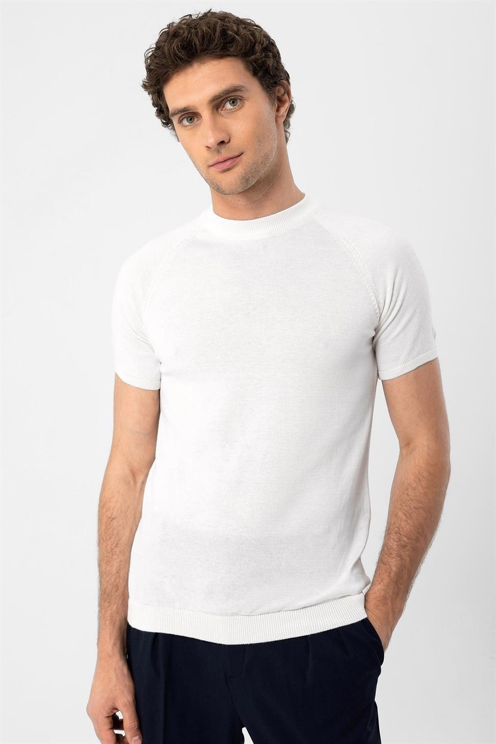 Antioch Ekru Bisiklet Yaka Slim Fit Erkek Triko T-Shirt