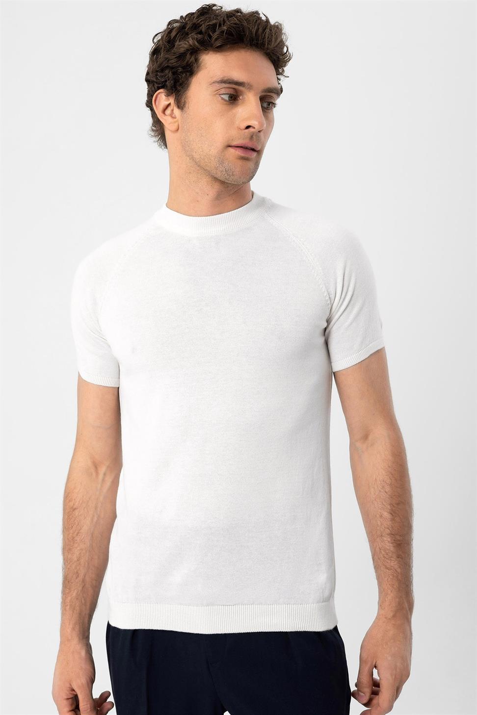 Antioch Ekru Bisiklet Yaka Slim Fit Erkek Triko T-Shirt