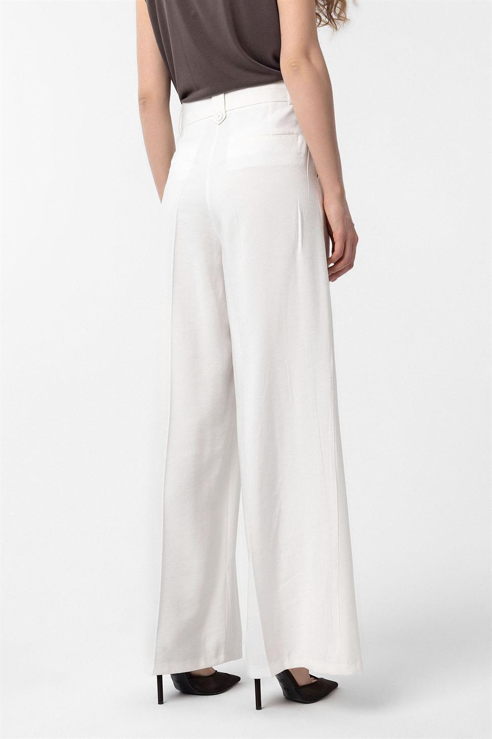 Antioch Ekru Çift Pilili Kadın Pantolon