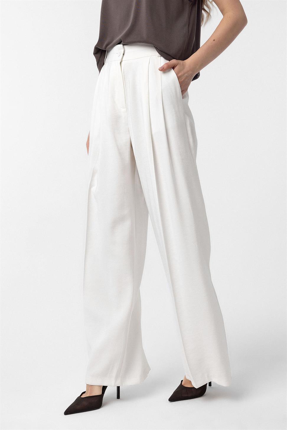 Antioch Ekru Çift Pilili Kadın Pantolon