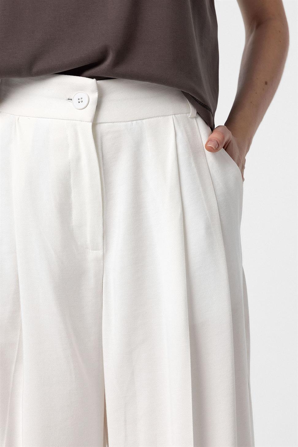 Antioch Ekru Çift Pilili Kadın Pantolon