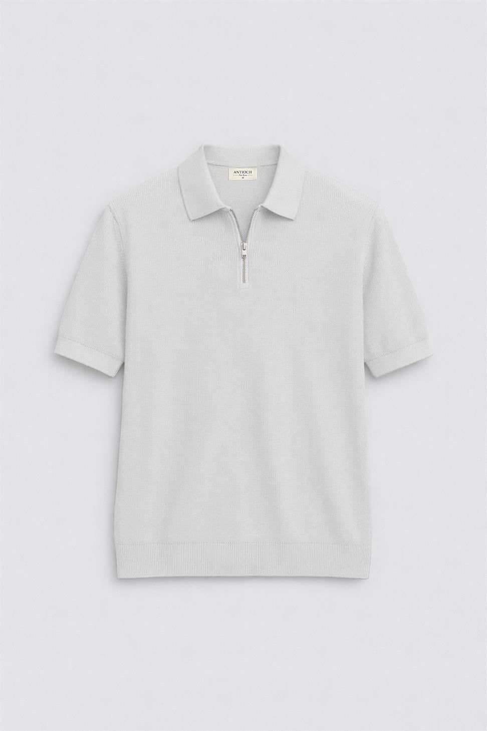 Antioch Ekru Comfort Slim Fermuarlı Erkek Triko T-Shirt