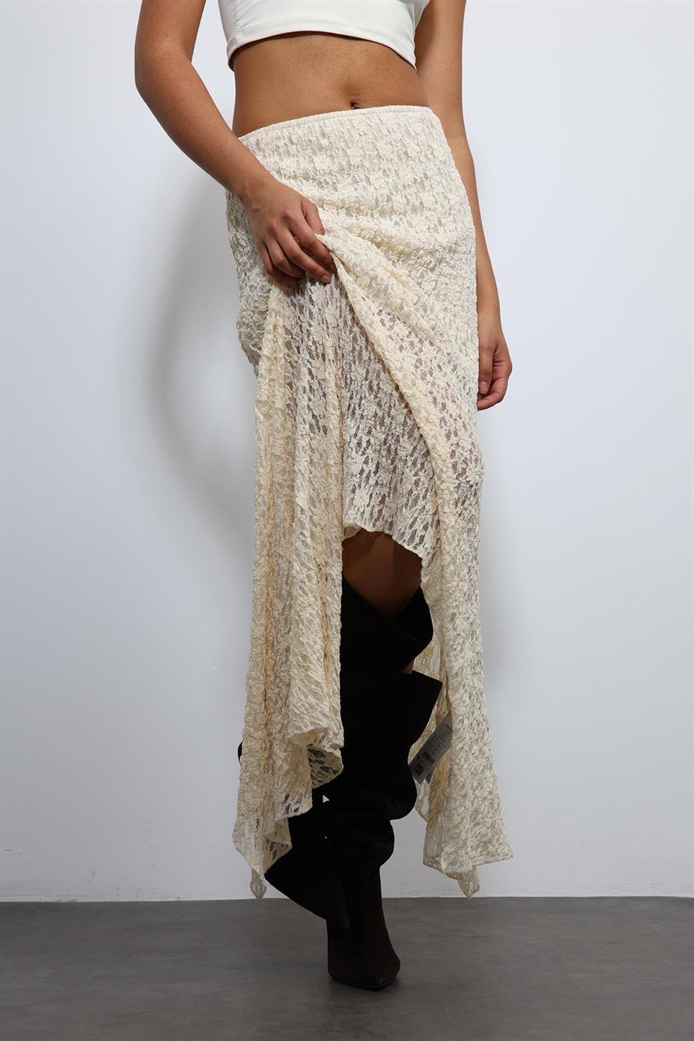 Antioch Ekru Dantel Midi Etek