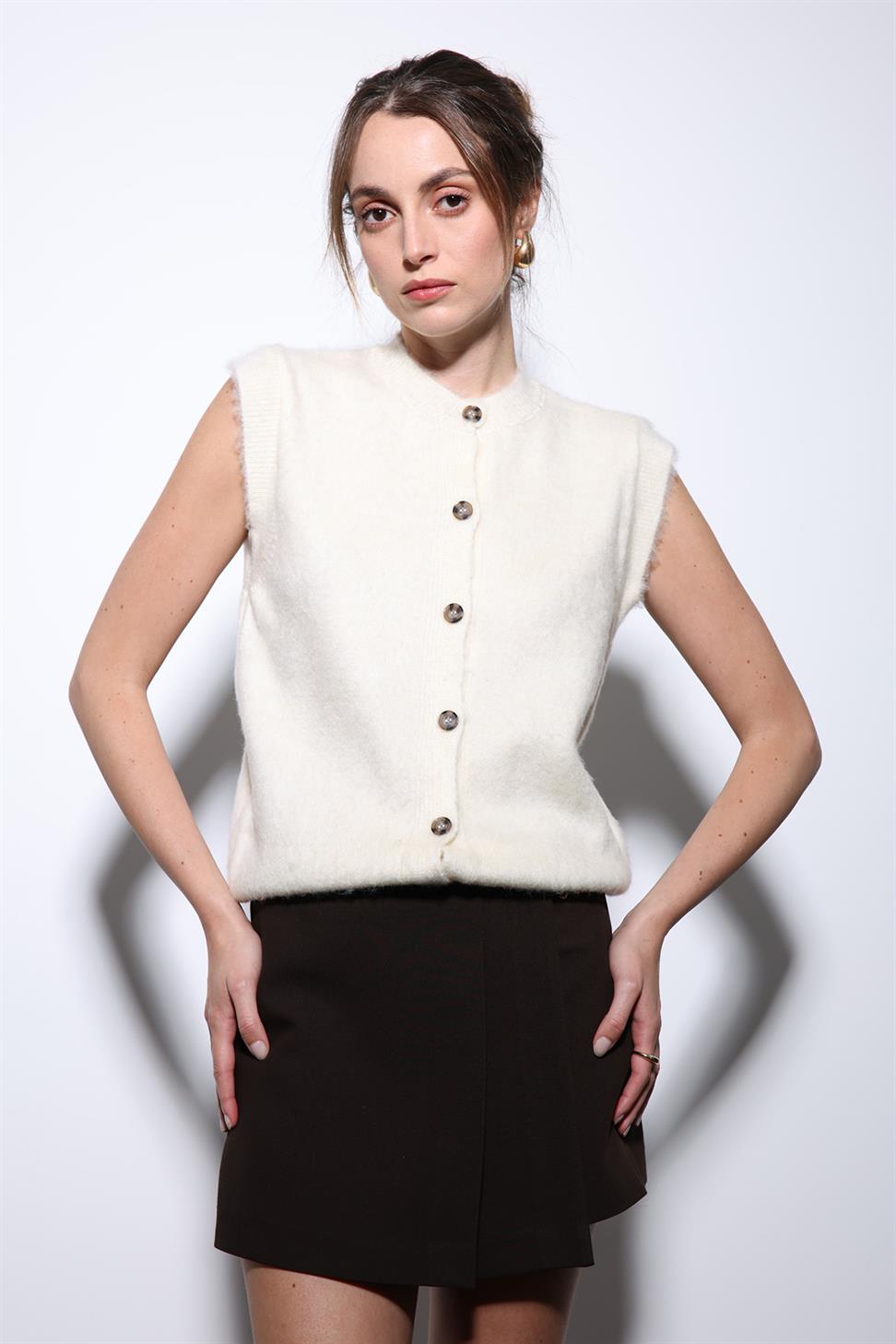 Antioch Ekru Dokulu Kadın Triko Yelek