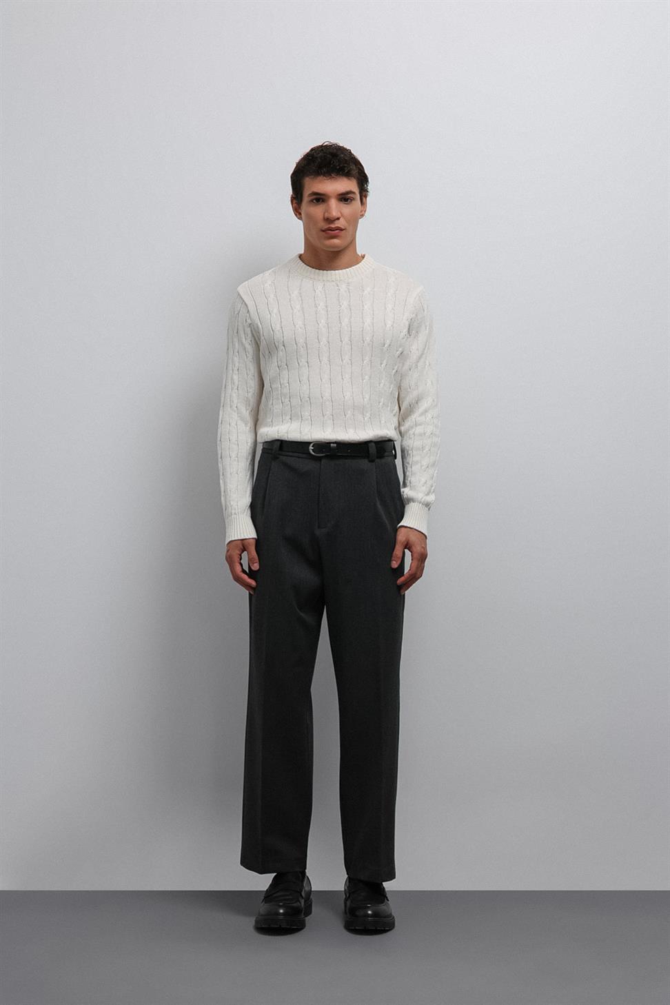 Antioch Ekru Dokulu Örgü Erkek Kazak