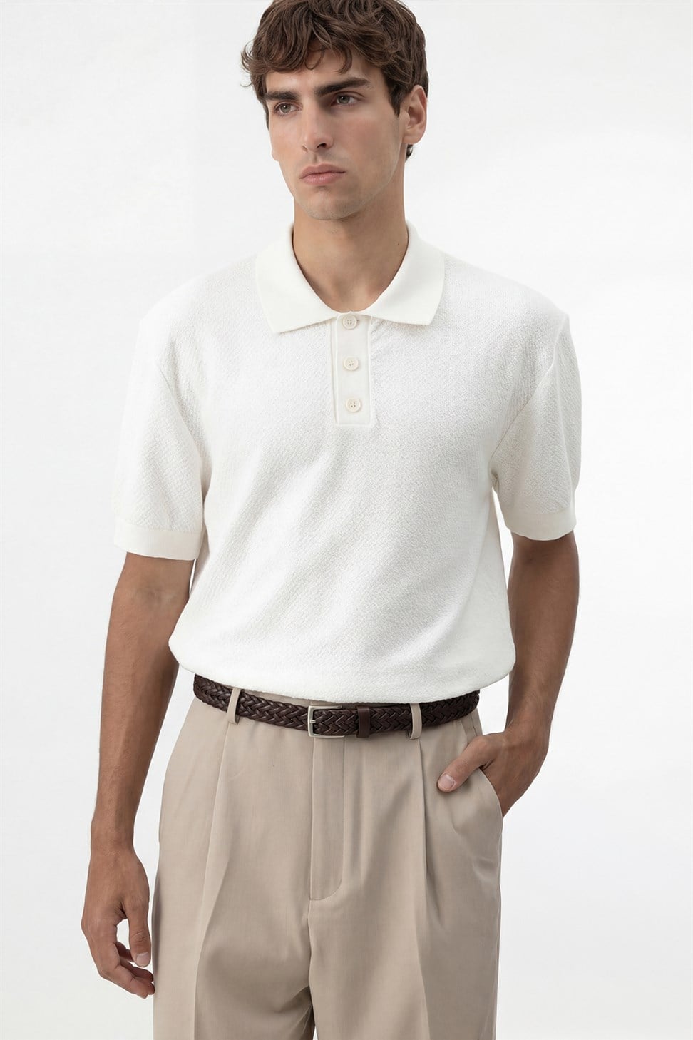 Antioch Ekru Dokulu Polo Yaka Triko Erkek T-Shirt