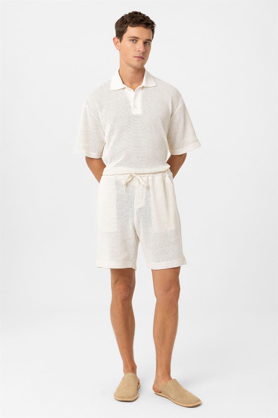 Antioch Ekru Dokulu Relaxed Erkek Şort