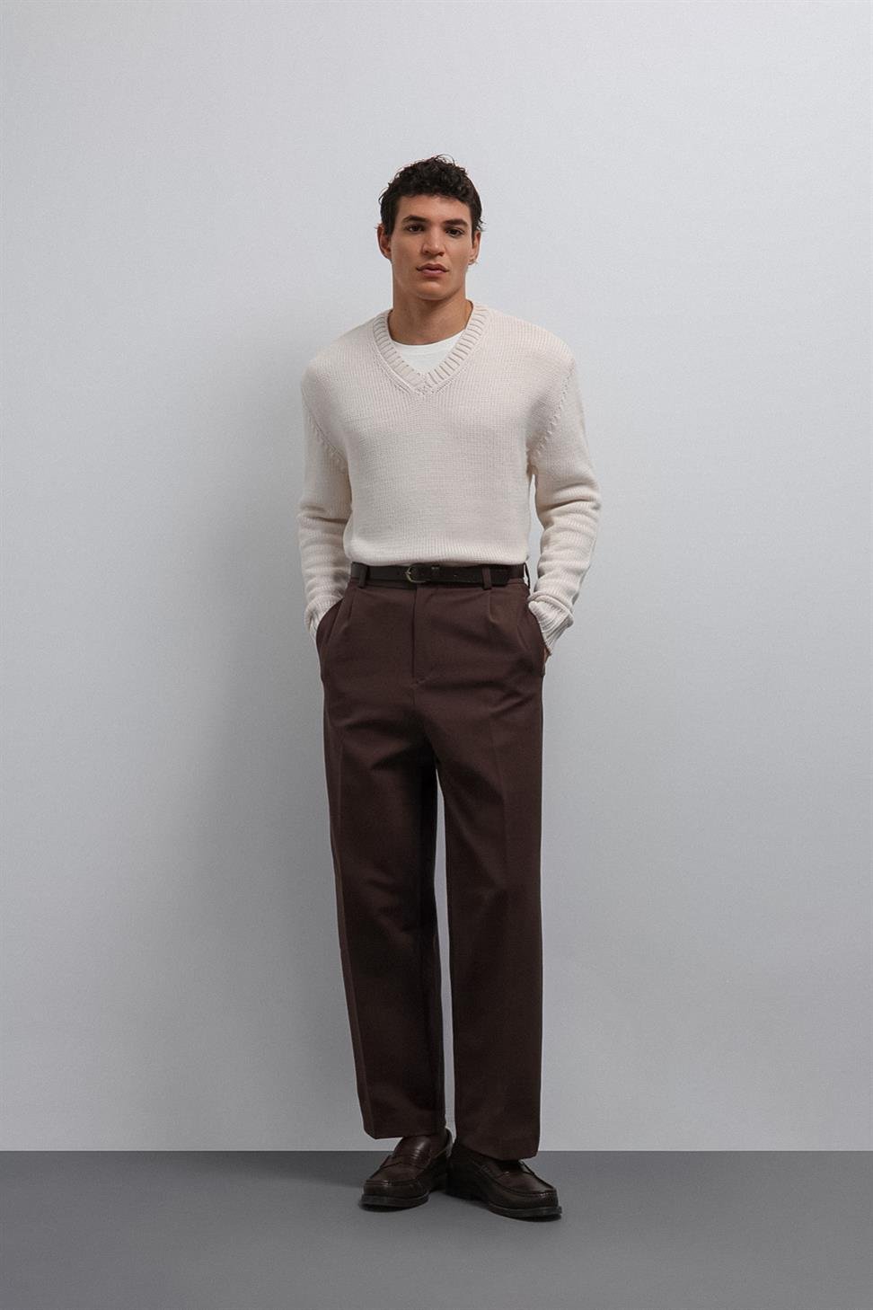 Antioch Ekru Dokulu V Yaka Erkek Kazak