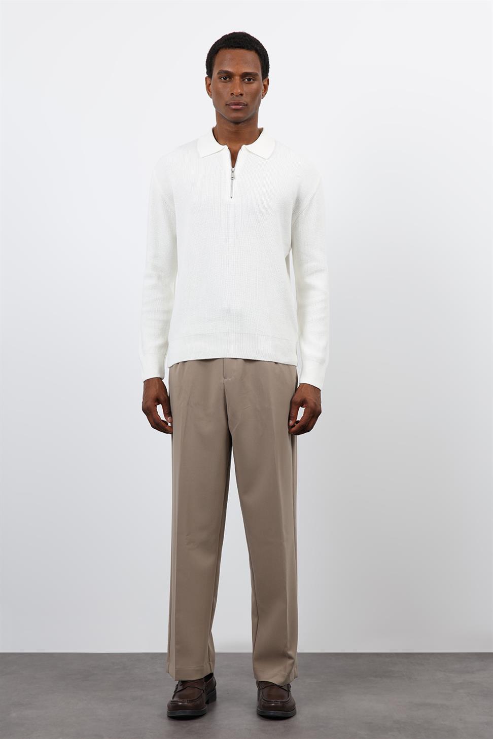 Antioch Ekru Fermuarlı Erkek Triko Kazak