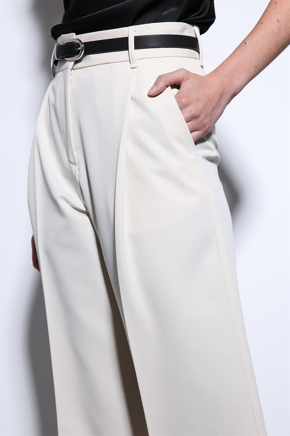 Antioch Ekru Geniş Paça Kadın Pantolon