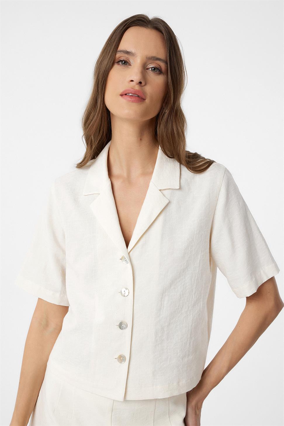 Antioch Ekru Gömlek Şort Kadın Takım