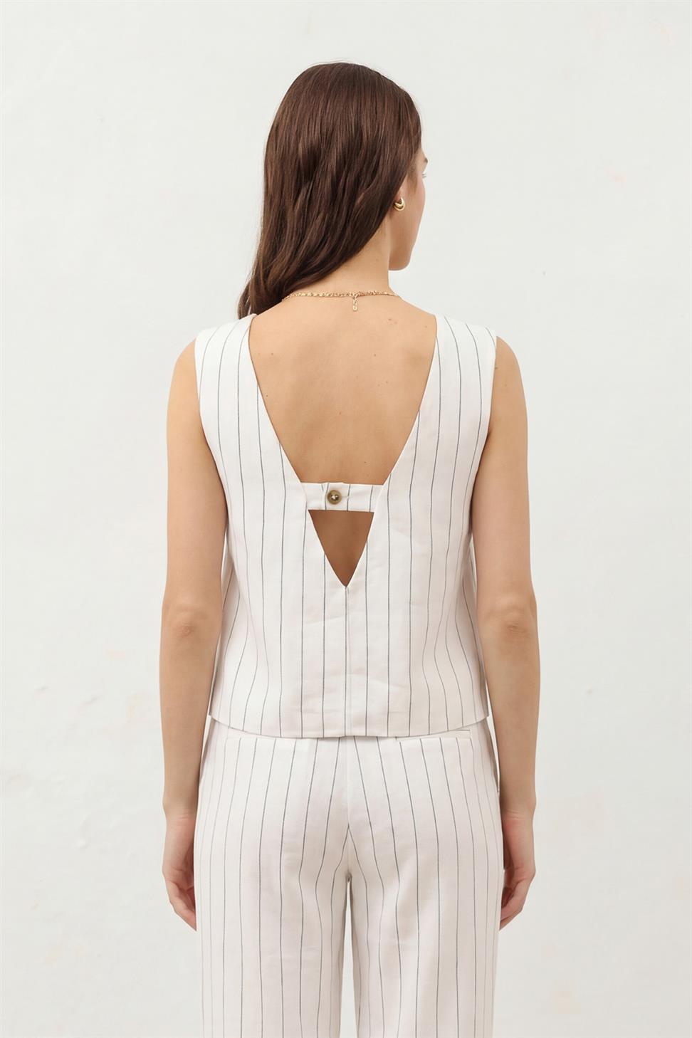 Womens Striped Linen-Blend Suit