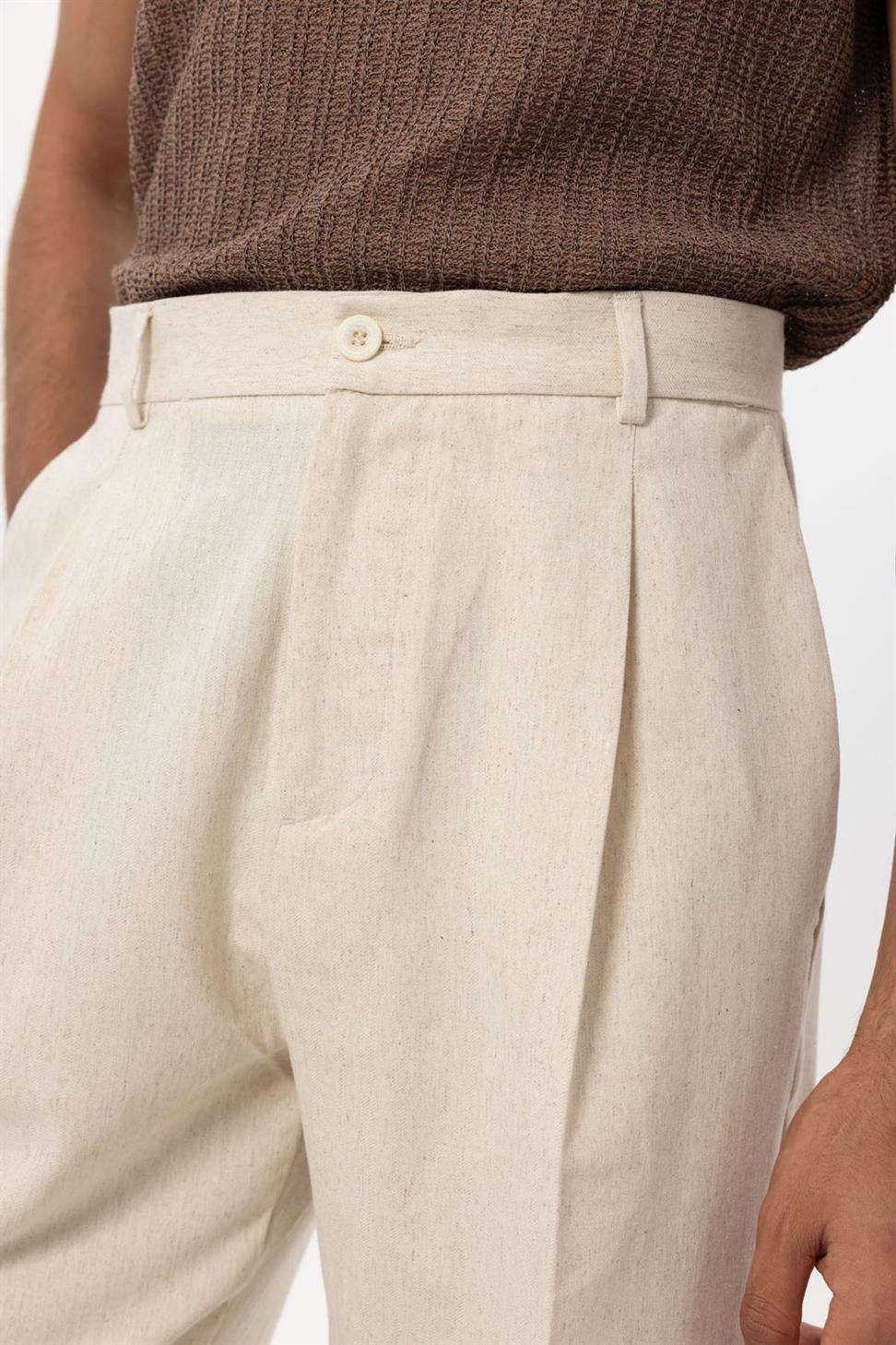 بنطلون رجالي فضفاض من مزيج الكتان للرجال