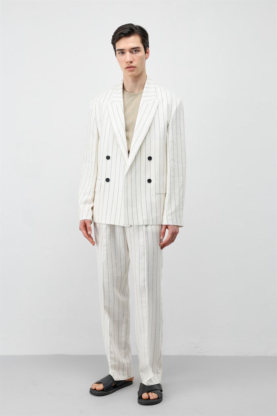 Mens Striped Blazer Jacket with Linen Blend