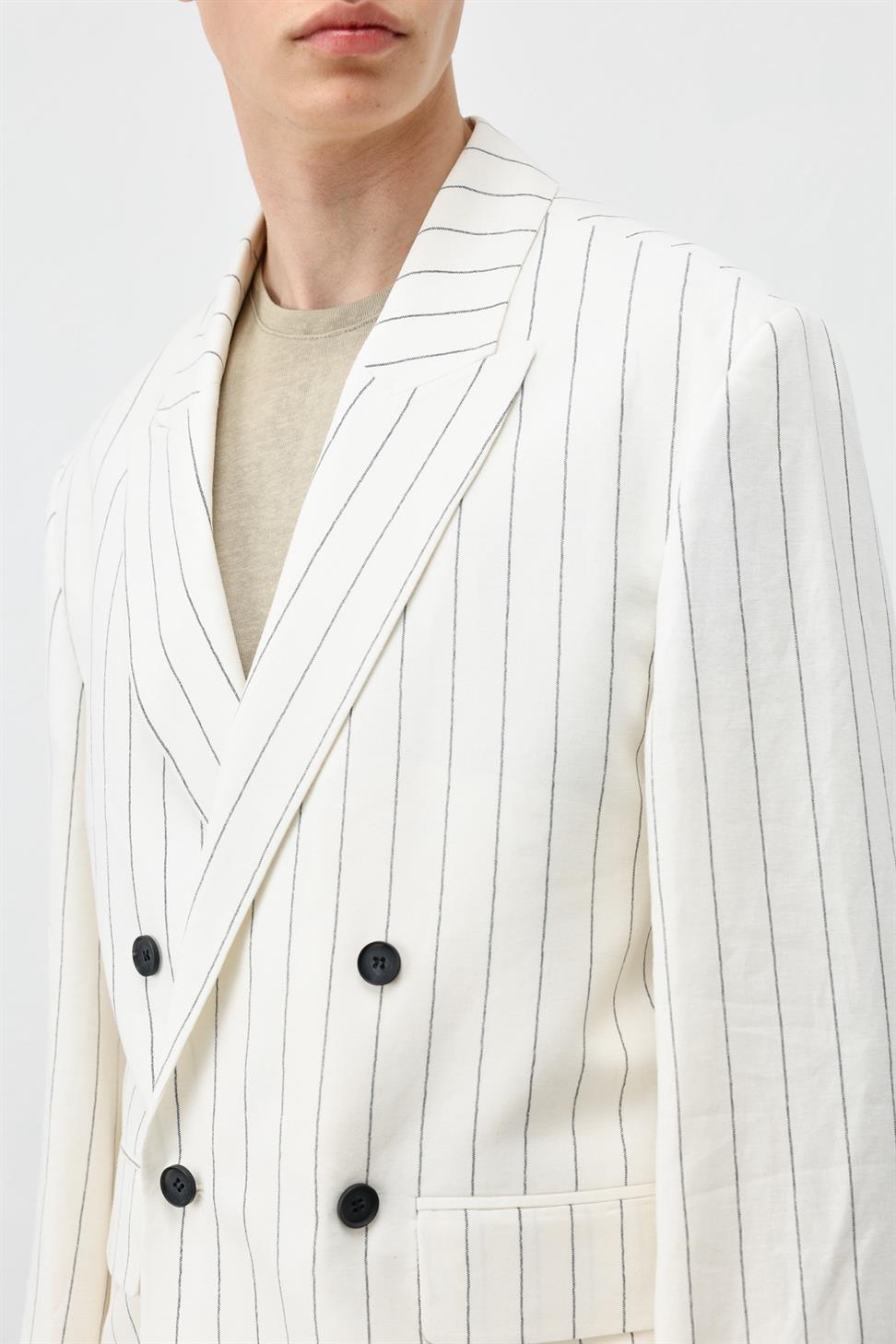 Mens Striped Blazer Jacket with Linen Blend