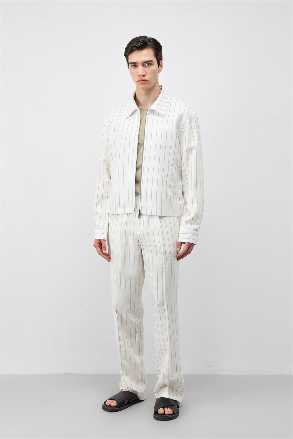 Mens Striped Jacket with Linen Blend