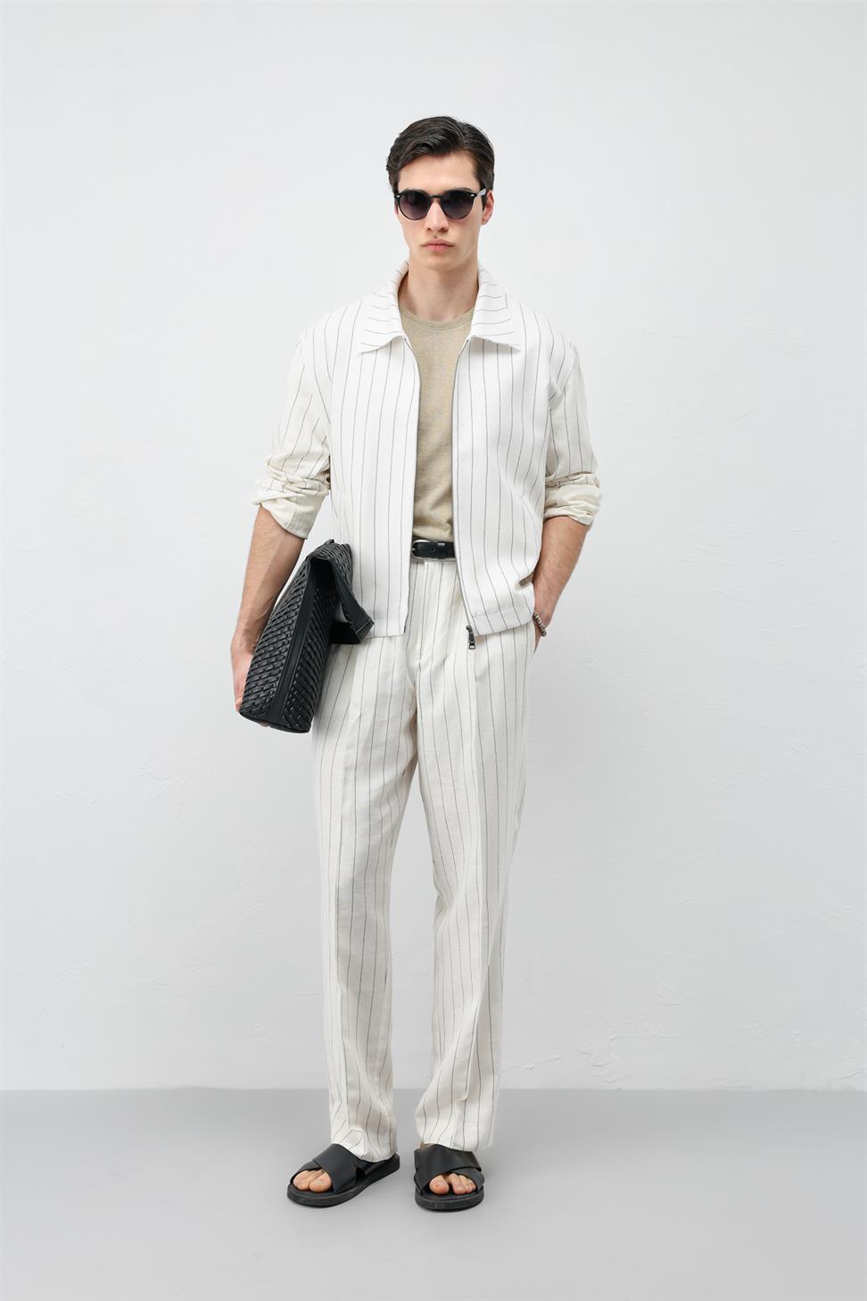 Mens Striped Jacket with Linen Blend