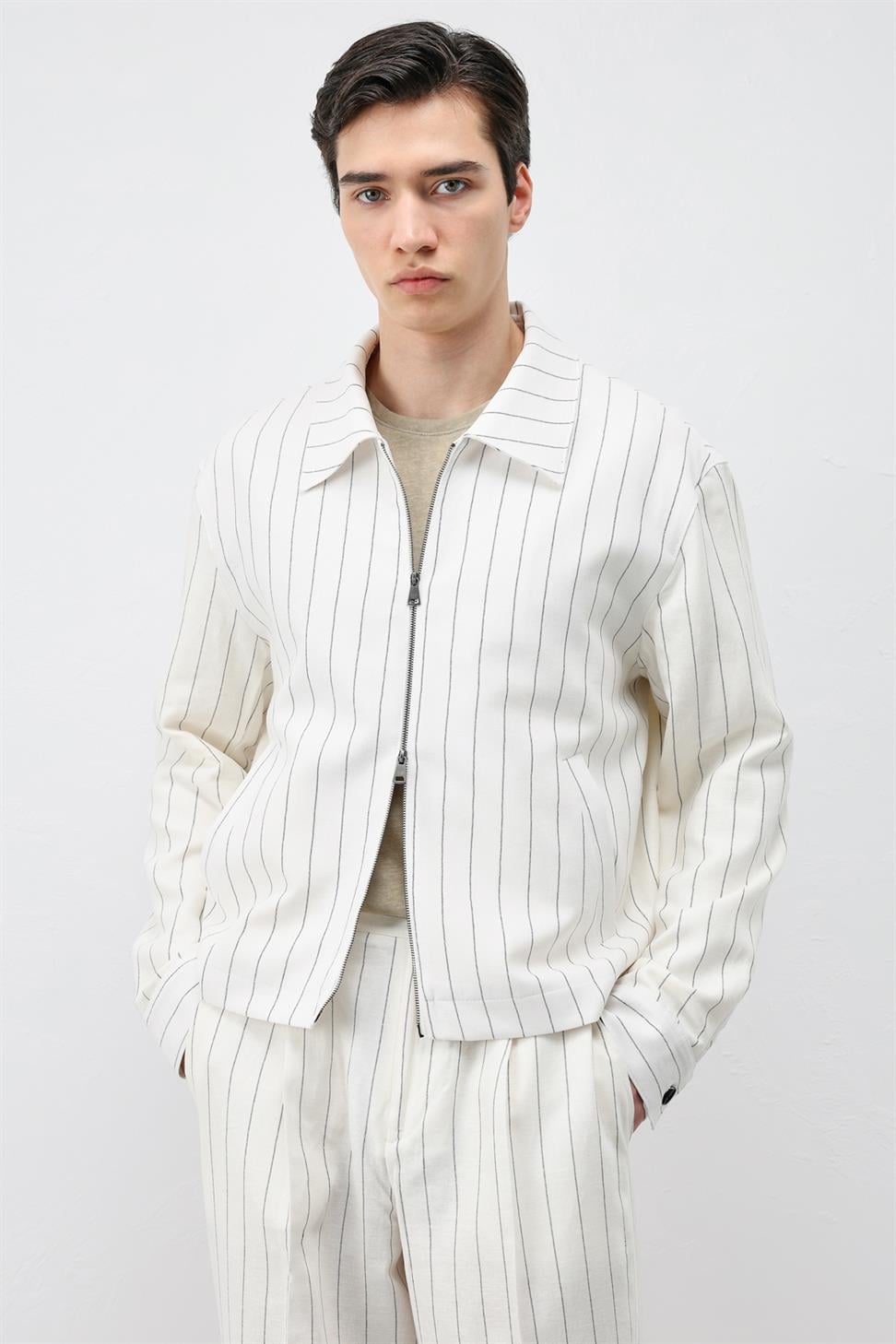 Mens Striped Jacket with Linen Blend