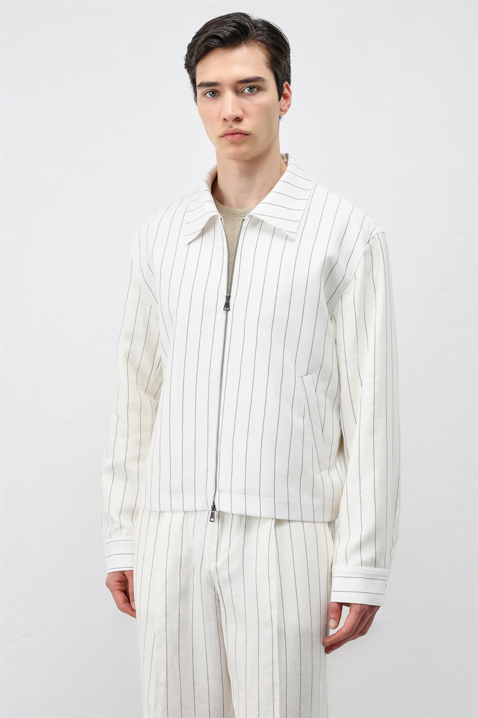 Mens Striped Jacket with Linen Blend