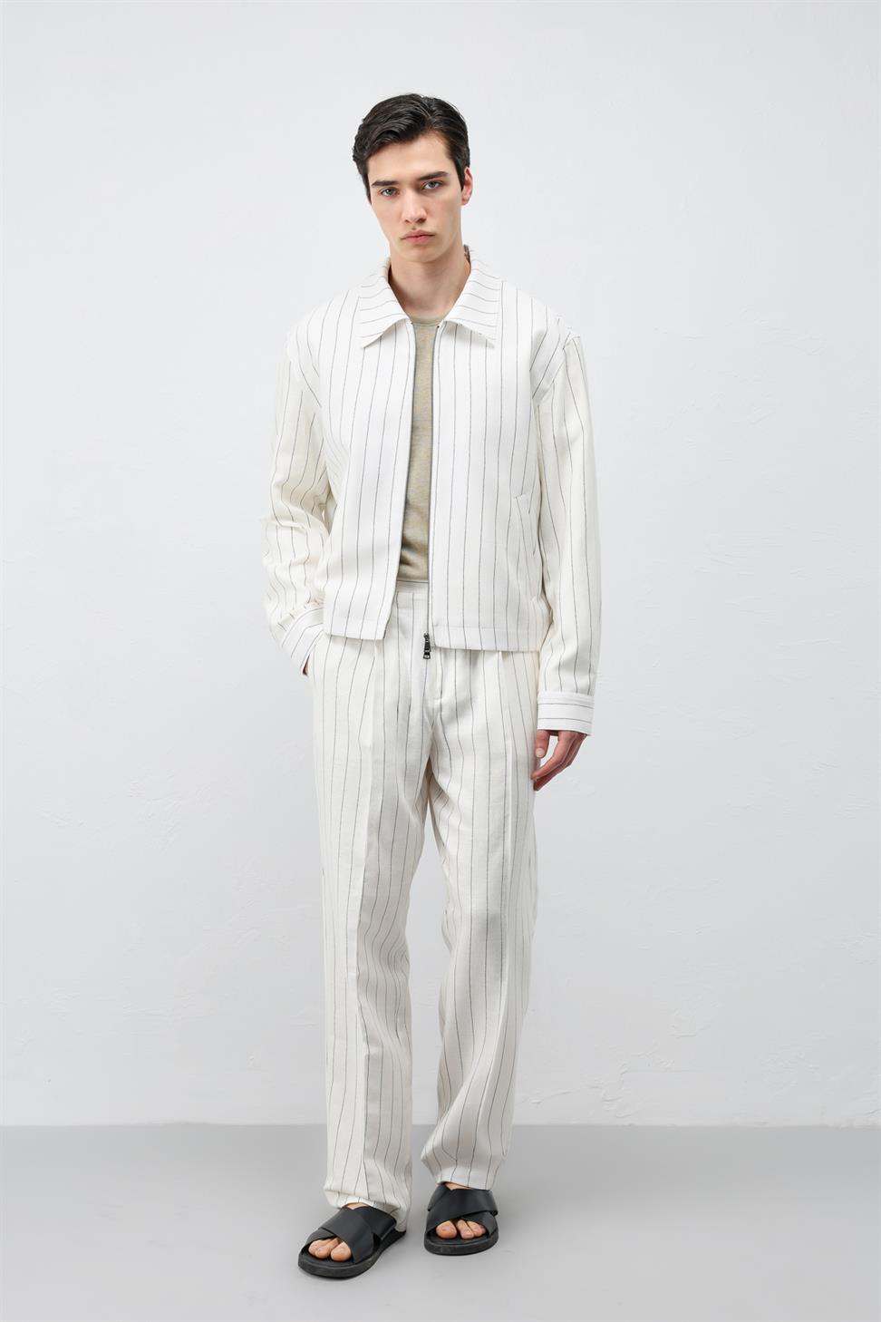 Mens Striped Jacket with Linen Blend