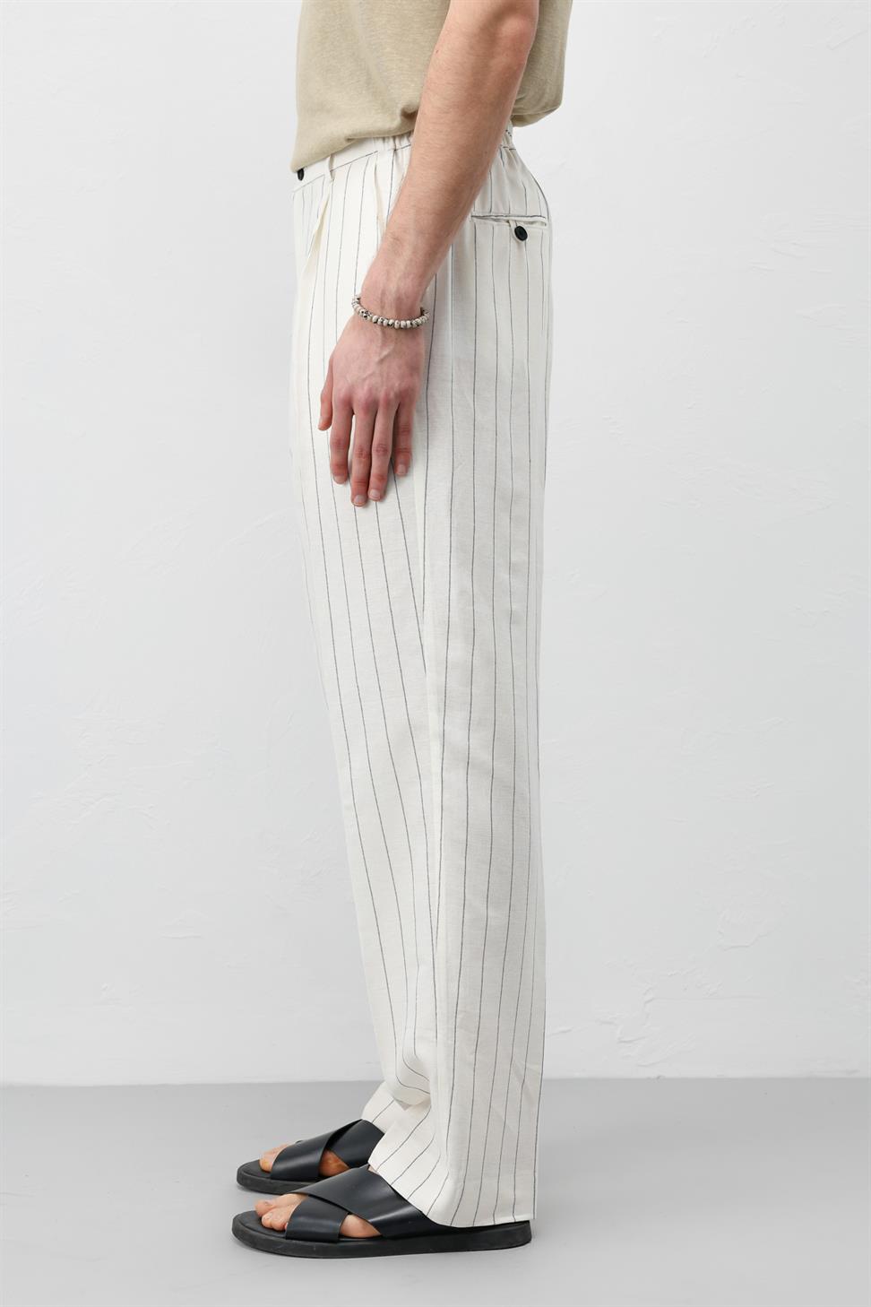 Mens Striped Linen-Blend Pants