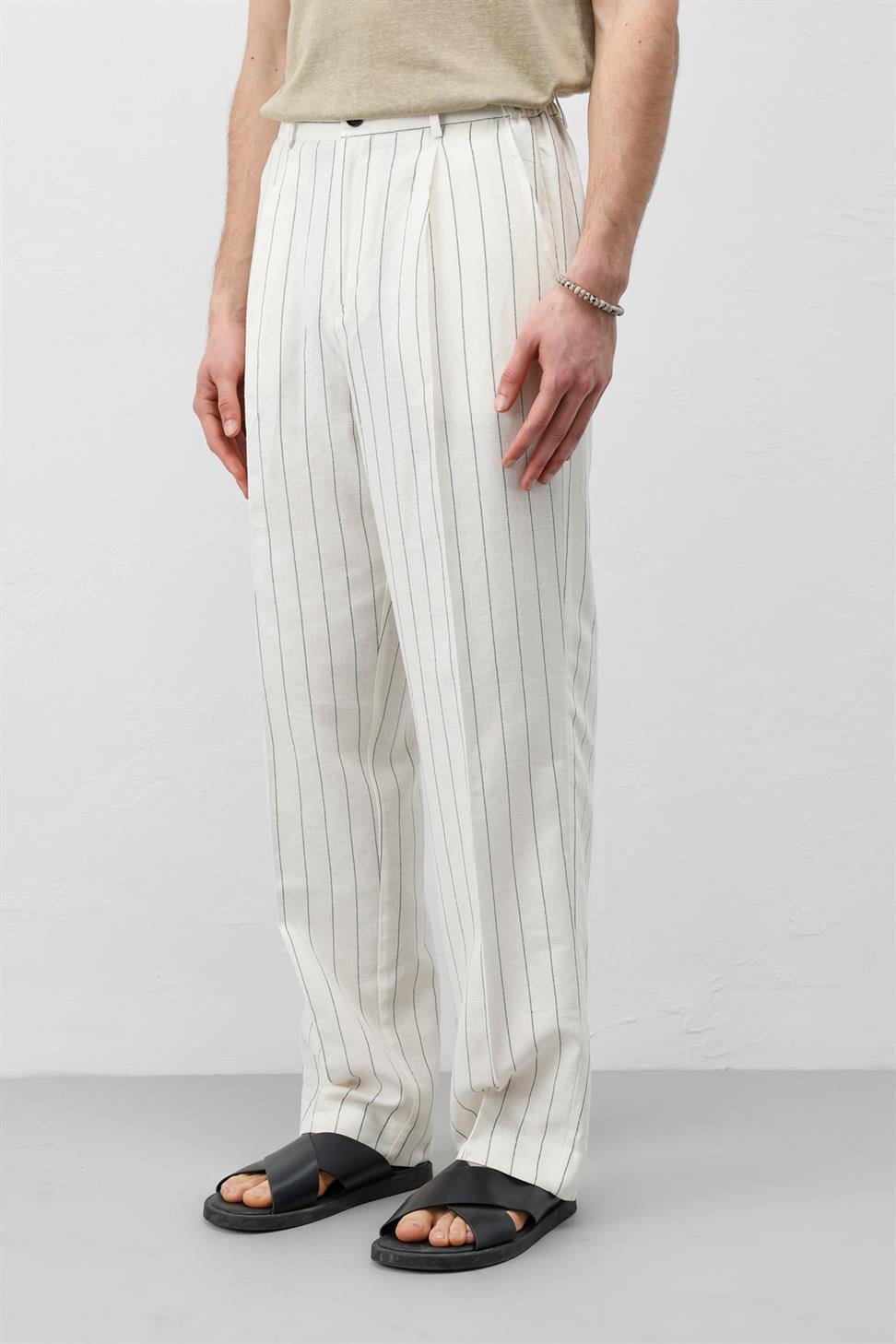 Mens Striped Linen-Blend Pants
