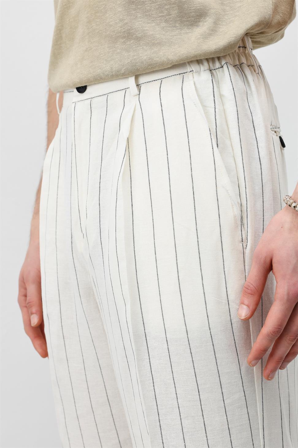 Mens Striped Linen-Blend Pants