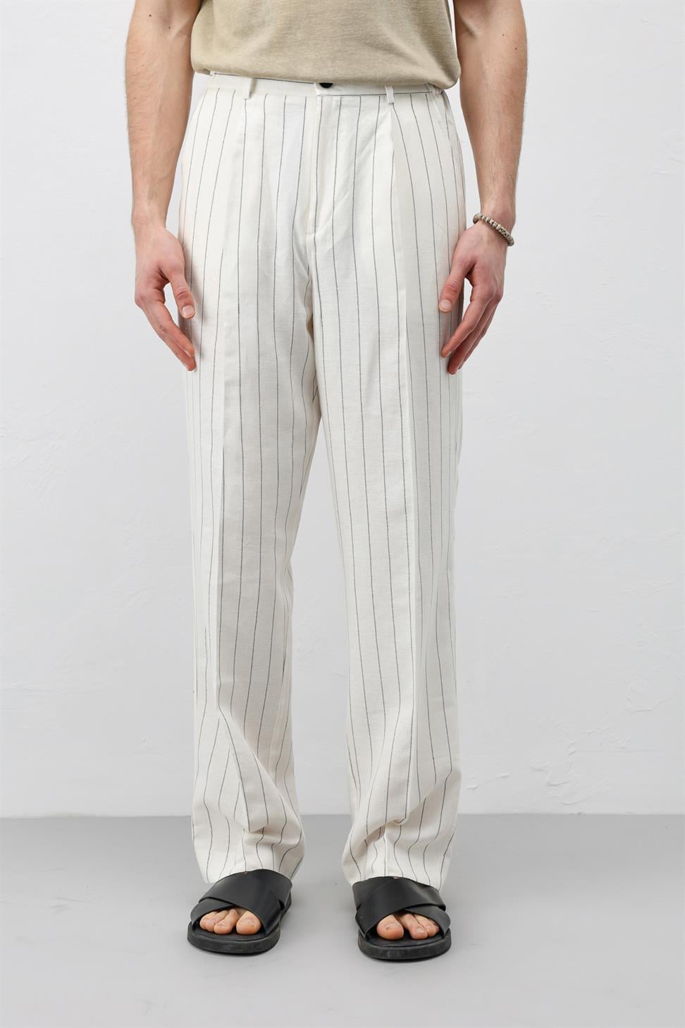 Mens Striped Linen-Blend Pants
