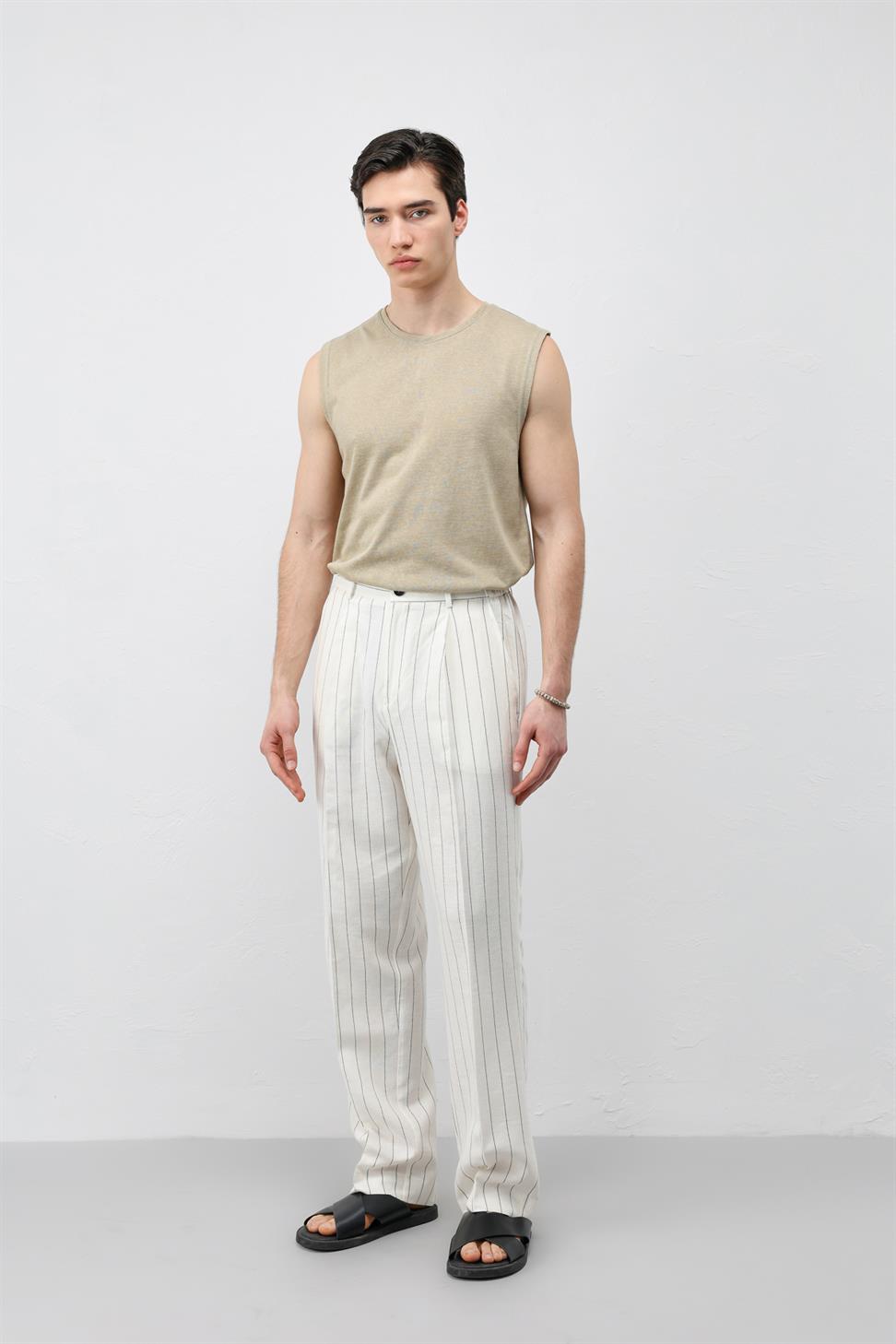 Mens Striped Linen-Blend Pants