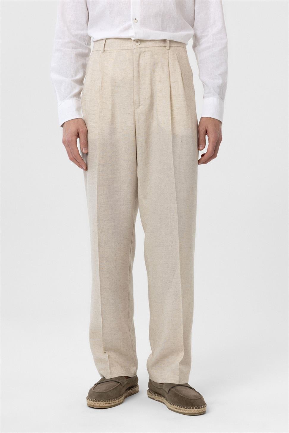 Antioch Ekru Keten Karışımlı Erkek Baggy Pantolon