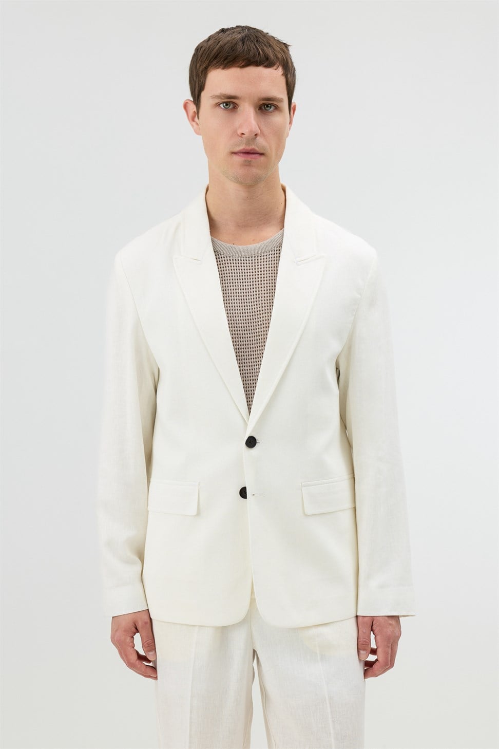 Antioch Ekru Keten Karışımlı Erkek Blazer Ceket