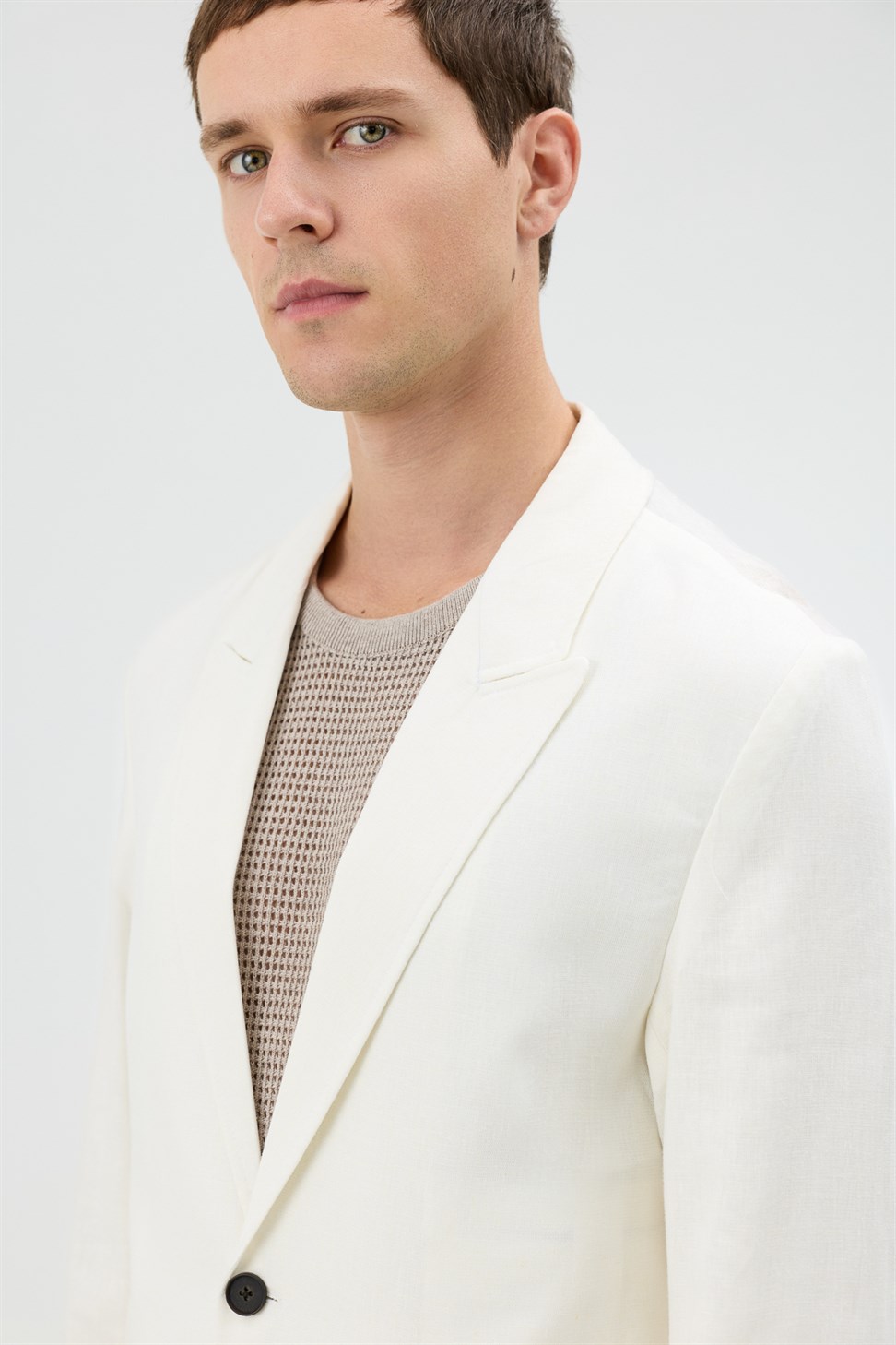 Antioch Ekru Keten Karışımlı Erkek Blazer Ceket