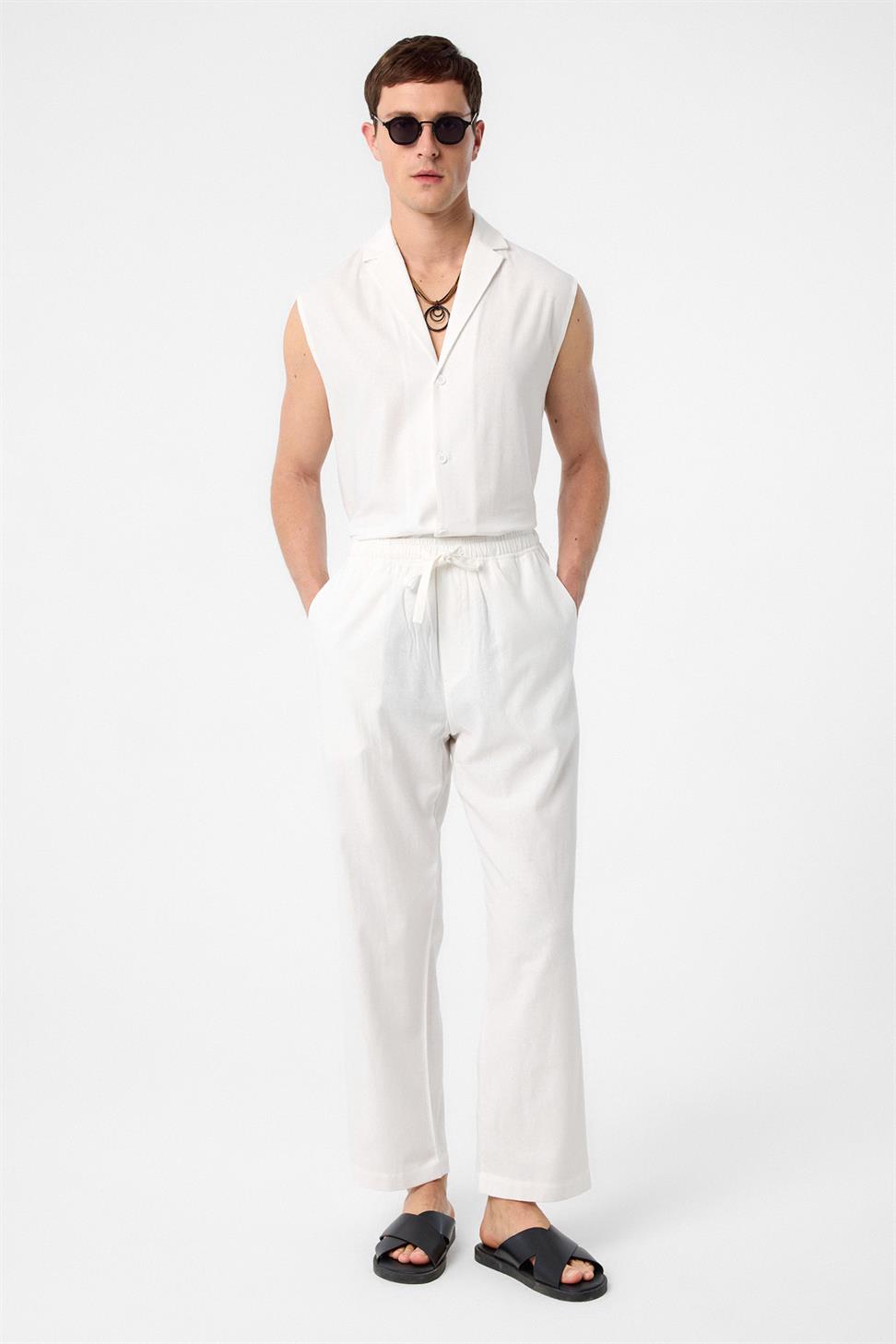 Antioch Ekru Keten Karışımlı Jogger Erkek Pantolon