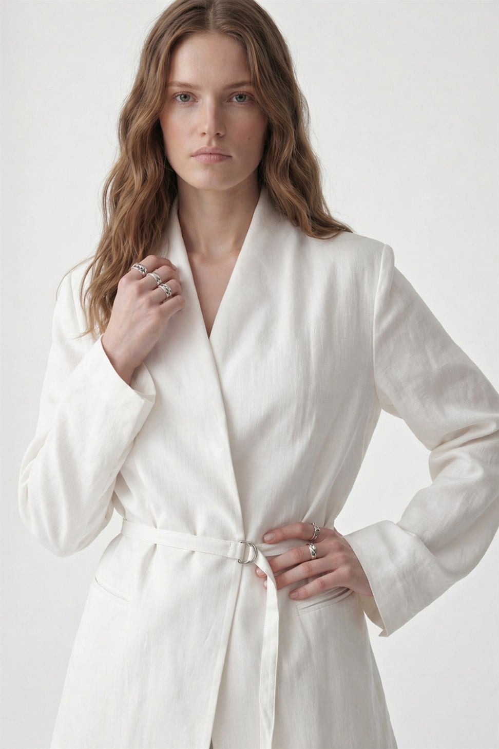 Antioch Ekru Keten Karışımlı Kadın Blazer Ceket