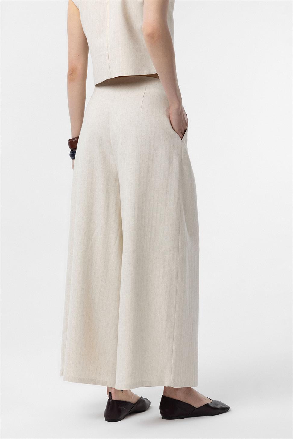 Antioch Ekru Keten Karışımlı Kadın Culotte Pantolon