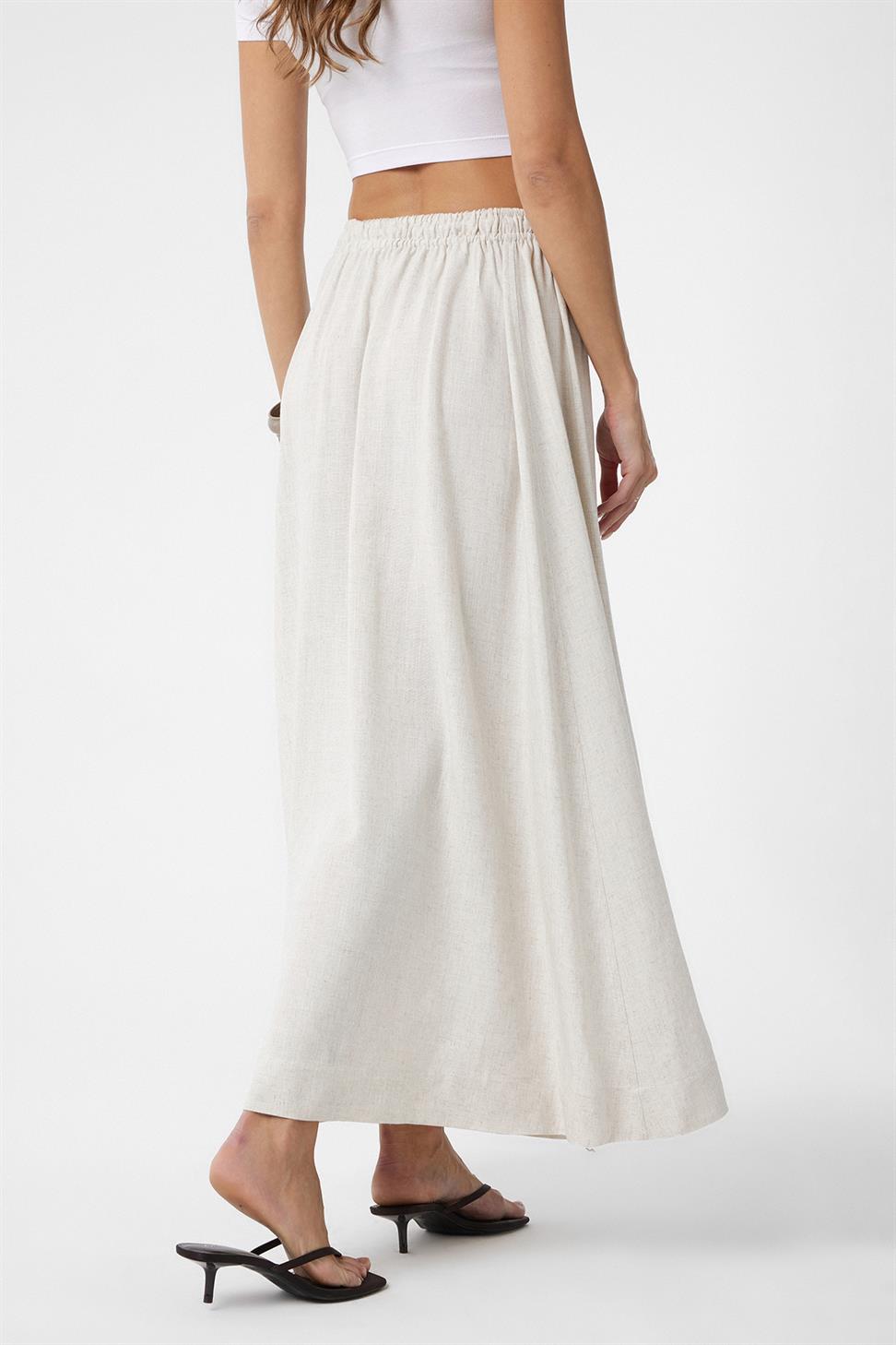 Antioch Ekru Keten Karışımlı Kadın Uzun Etek