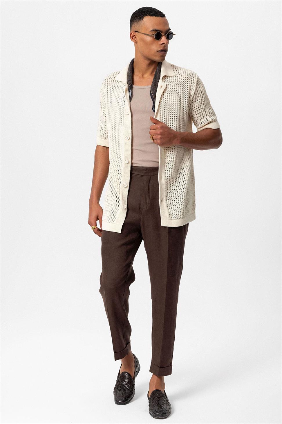 قميص رجالي مخرم بأكمام قصيرة مخرم