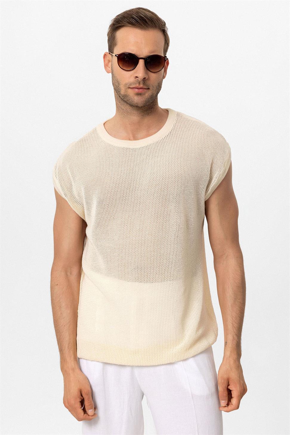 تي شيرت رجالي مخرم بدون أكمام للرجال