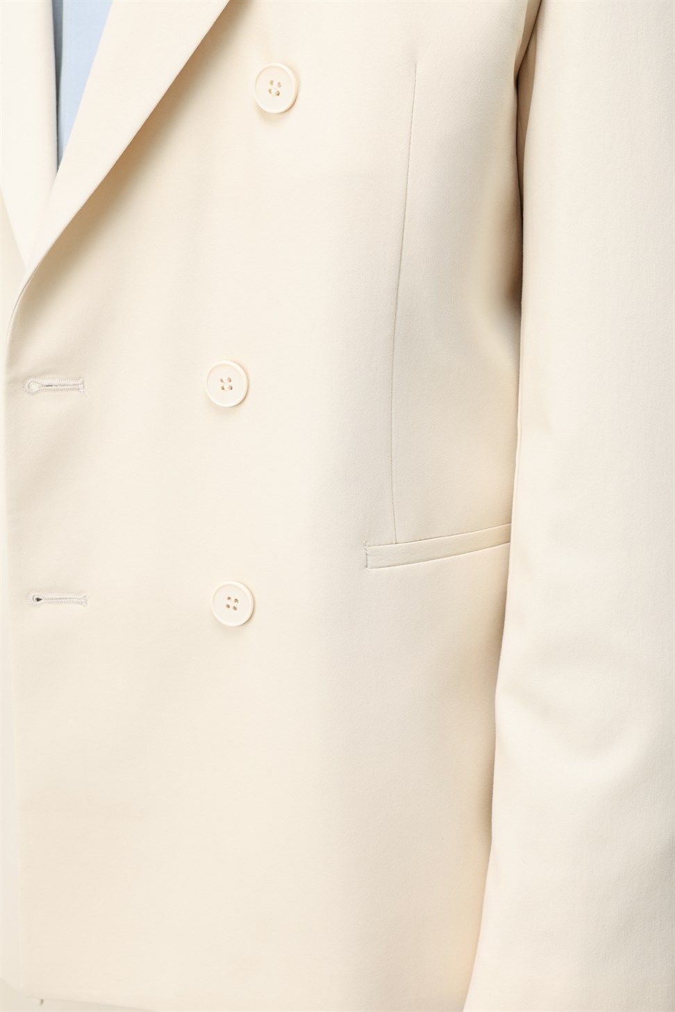 Antioch Ekru Kruvaze Relaxed Fit Erkek Blazer Ceket