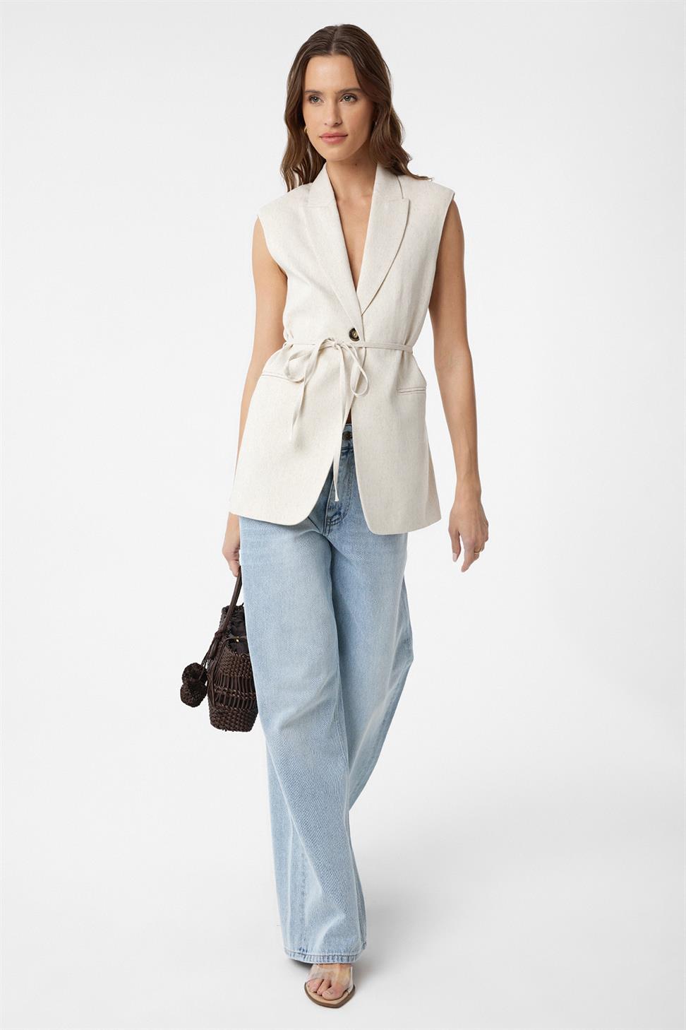 Antioch Ekru Kuşaklı Kadın Yelek