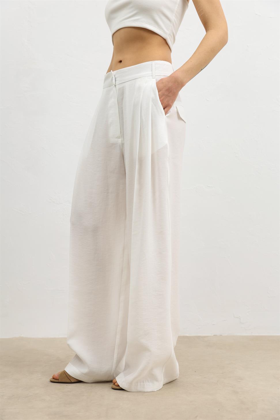 بنطال نسائي واسع الساق من مزيج الليوسيل