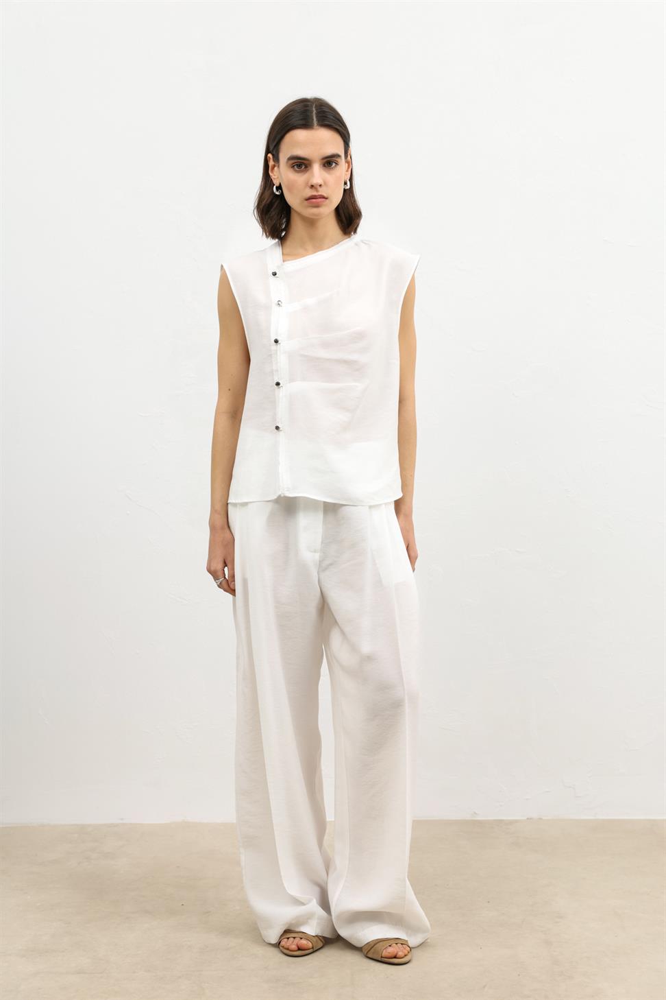 بنطال نسائي واسع الساق من مزيج الليوسيل