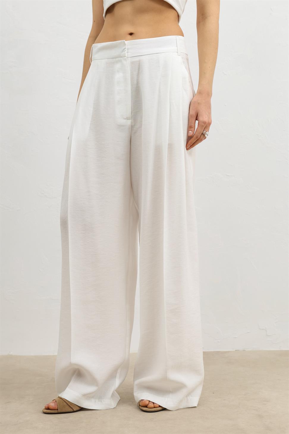 بنطال نسائي واسع الساق من مزيج الليوسيل