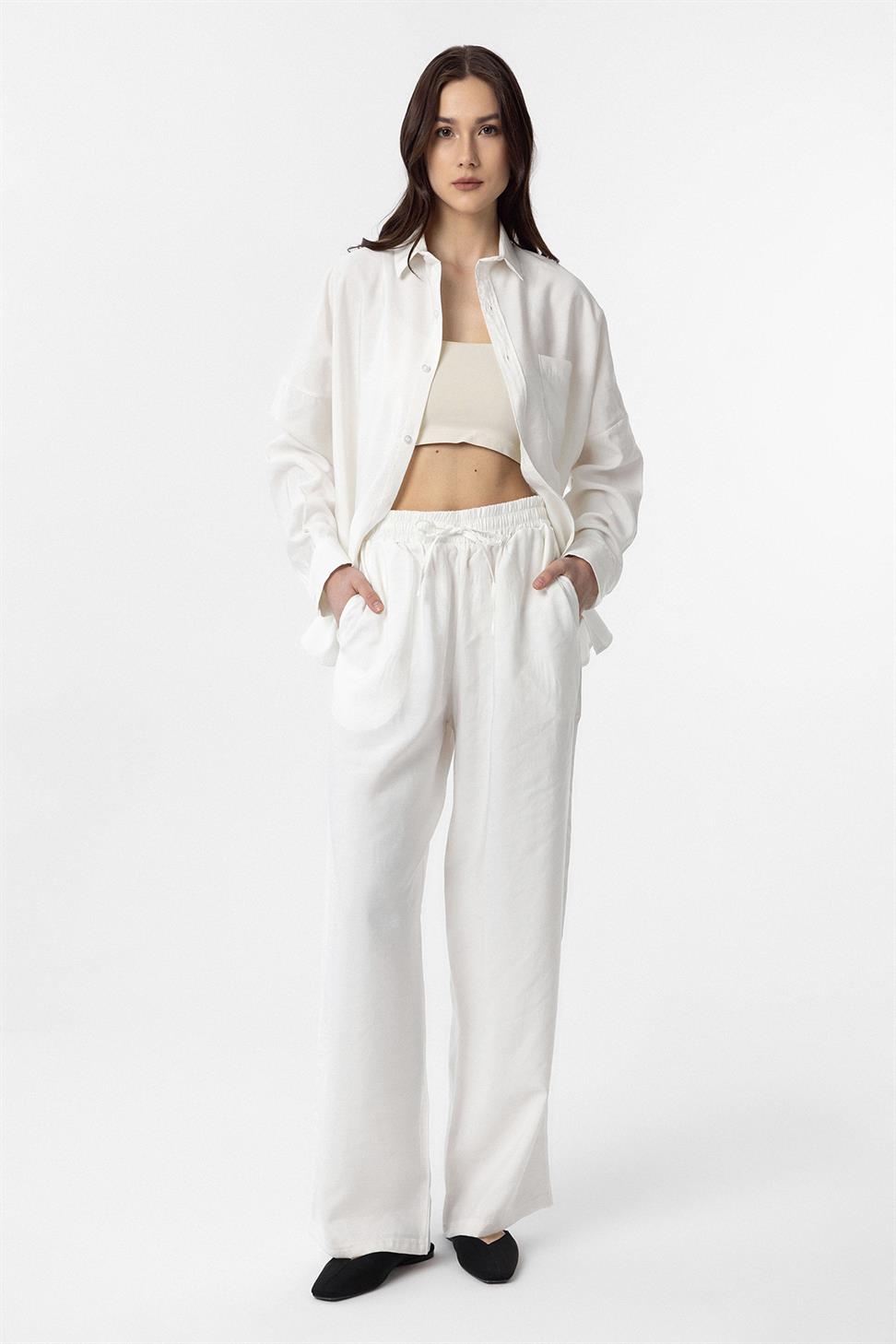 Antioch Ekru Modal Kadın Gömlek Pantolon Takım