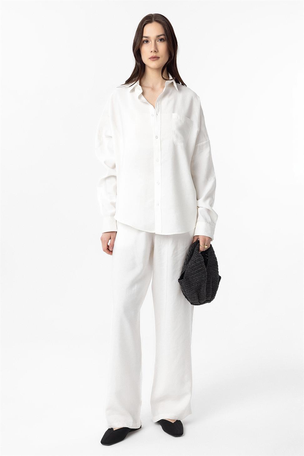 Antioch Ekru Modal Kadın Gömlek Pantolon Takım