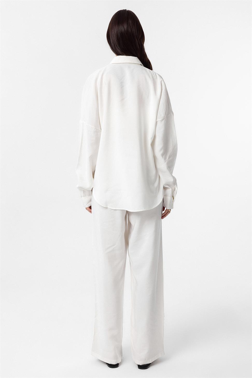 Antioch Ekru Modal Kadın Gömlek Pantolon Takım