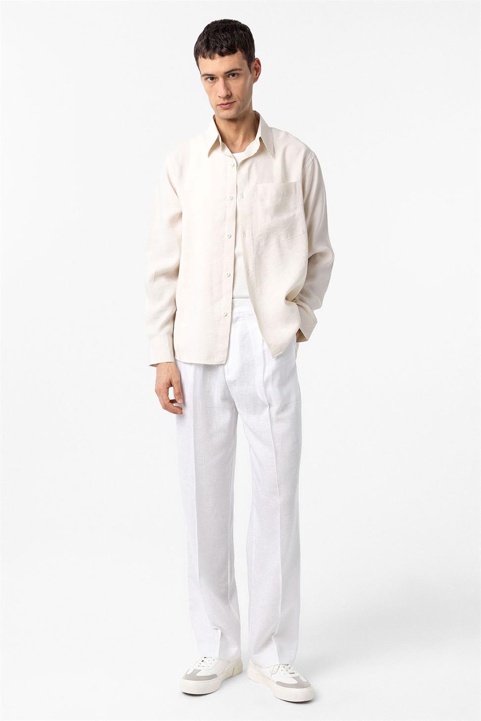 Antioch Ekru Modal Kumaş Relax Fit Erkek Gömlek