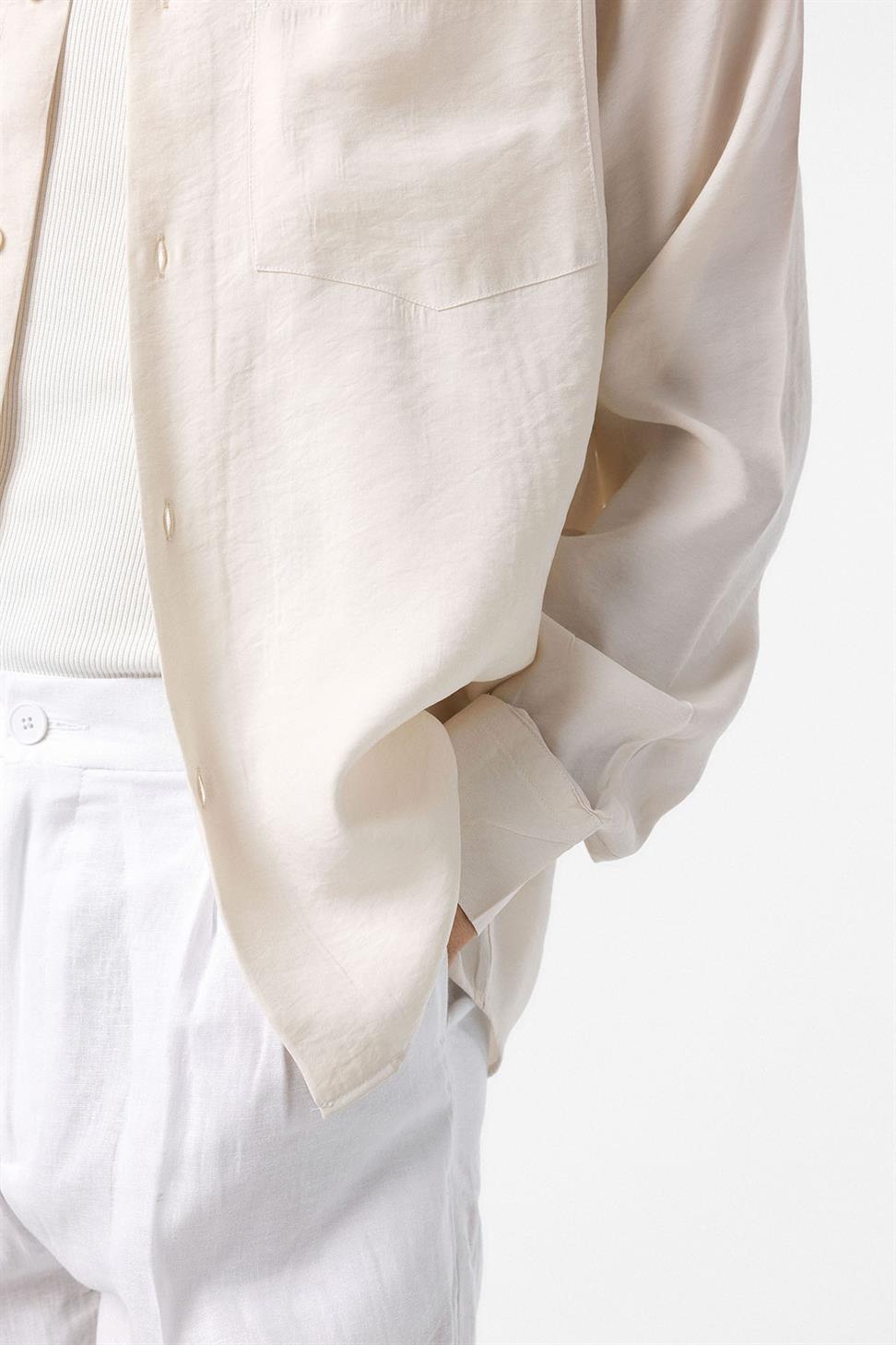 Antioch Ekru Modal Kumaş Relax Fit Erkek Gömlek