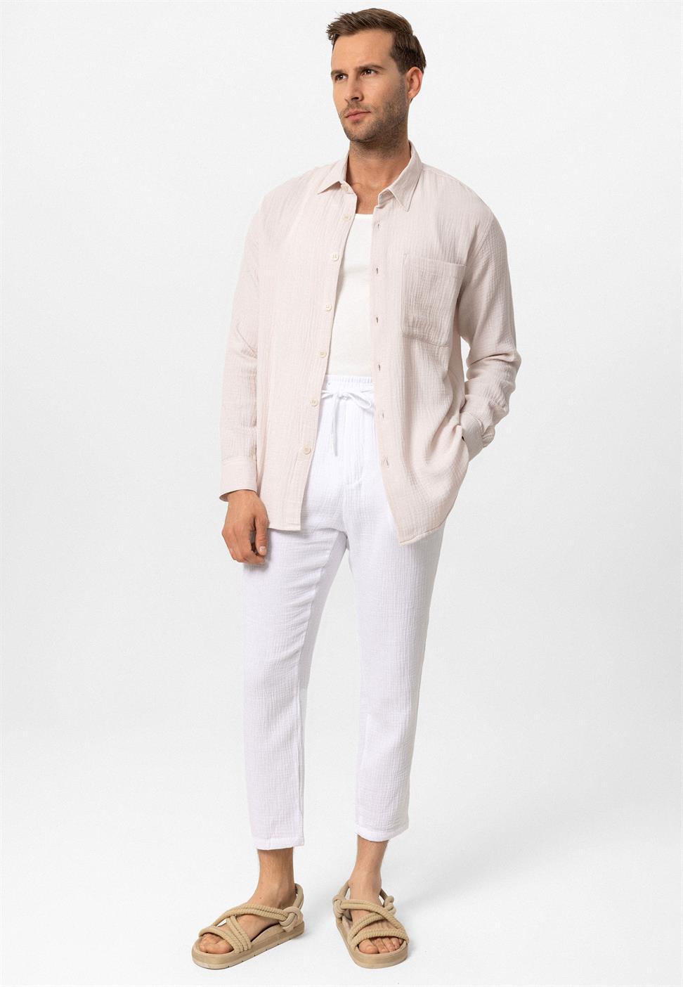 قميص رجالي بأكمام طويلة من نسيج موسلين