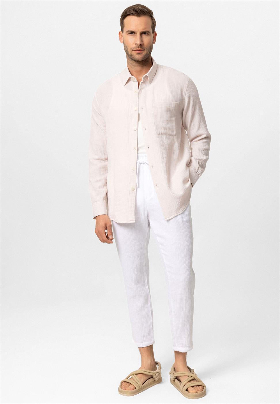 قميص رجالي بأكمام طويلة من نسيج موسلين